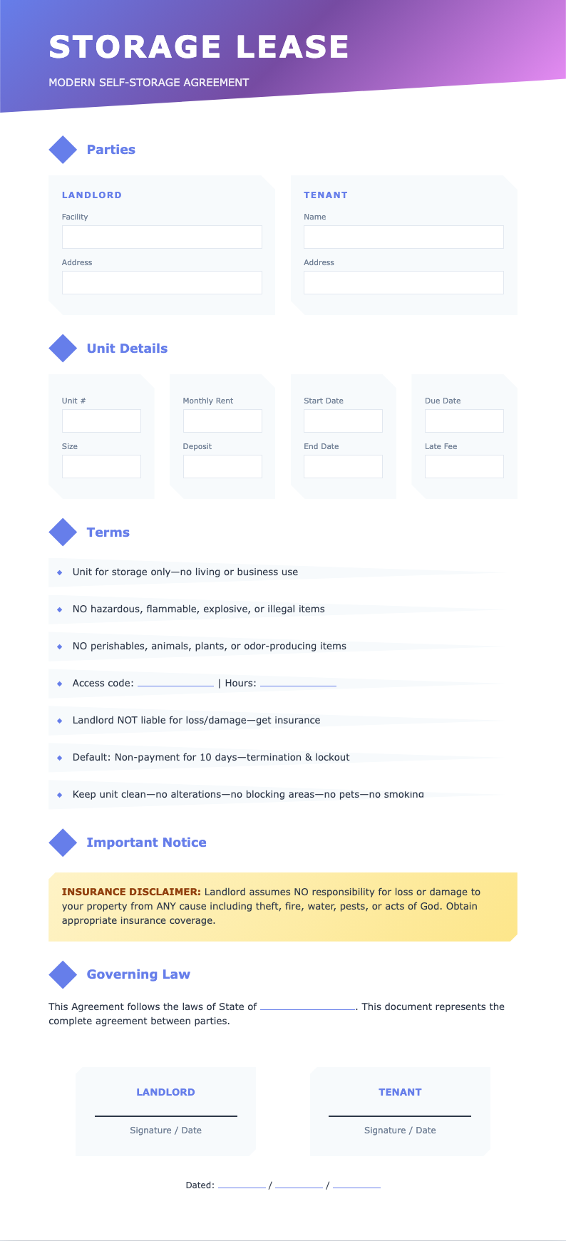 Abstract geometric storage unit lease agreement